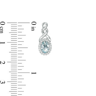 Oval Aquamarine and 0.11 CT. T.W. Diamond Frame Twist Drop Earrings in Sterling Silver|Peoples Jewellers