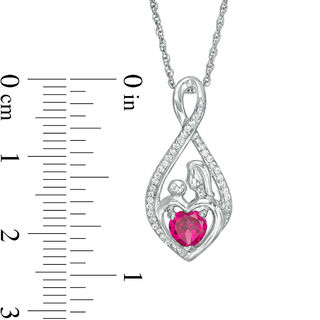 5.0mm Heart-Shaped Lab-Created Ruby and 0.09 CT. T.W. Diamond Motherly Love Pendant in Sterling Silver|Peoples Jewellers