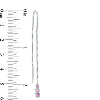 Lab-Created Pink Sapphire Three Stone Threader Earrings in Sterling Silver|Peoples Jewellers