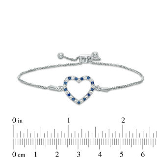 Lab-Created Blue and White Sapphire Heart Bolo Bracelet in Sterling Silver - 9.5"|Peoples Jewellers