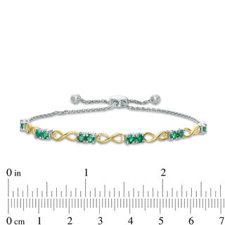 Lab-Created Emerald Infinity Station Bolo Bracelet in Sterling Silver and 10K Gold - 9.5"|Peoples Jewellers