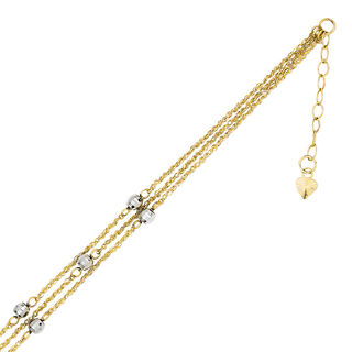 Diamond-Cut Triple Strand Bead Anklet in 14K Two-Tone Gold - 10"|Peoples Jewellers