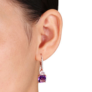 Amethyst and Diamond Accent Drop Earrings in Sterling Silver with Rose Rhodium|Peoples Jewellers