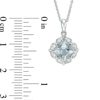 6.0mm Cushion-Cut Aquamarine and Lab-Created White Sapphire Flower Frame Pendant in Sterling Silver|Peoples Jewellers