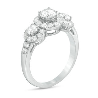 Lab-Created White Sapphire Frame Three Stone Ring in Sterling Silver|Peoples Jewellers
