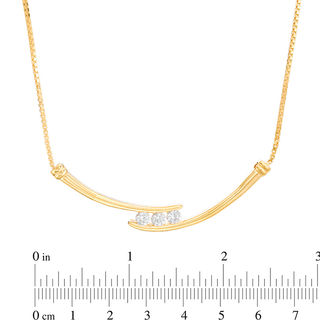 Lab-Created White Sapphire Three Stone Bypass Necklace in Sterling Silver with 14K Gold Plate - 17"|Peoples Jewellers