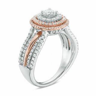 1.00 CT. T.W. Diamond Triple Cushion Frame Multi-Row Engagement Ring in 14K Two-Tone Gold|Peoples Jewellers