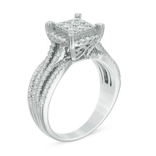 1.00 CT. T.W. Princess-Cut Composite Diamond Frame Multi-Row Engagement Ring in 10K White Gold|Peoples Jewellers