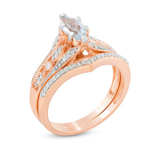Marquise Aquamarine and 0.18 CT. T.W. Diamond Bridal Set in 10K Rose Gold|Peoples Jewellers