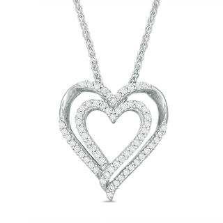 0.37 CT. T.W. Diamond Double Heart Bolo Necklace in Sterling Silver - 30"|Peoples Jewellers