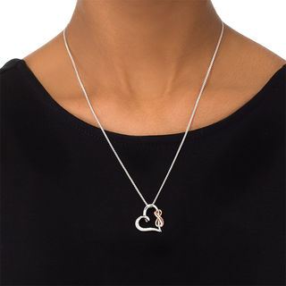 0.11 CT. T.W. Diamond Tilted Heart with Infinity Bolo Necklace in Sterling Silver and 10K Rose Gold - 30"|Peoples Jewellers