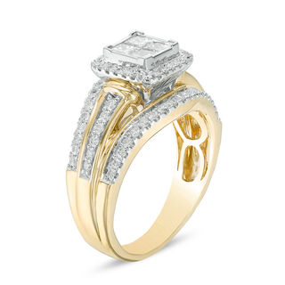 1.00 CT. T.W. Quad Princess-Cut Diamond Frame Multi-Row Engagement Ring in 10K Gold|Peoples Jewellers