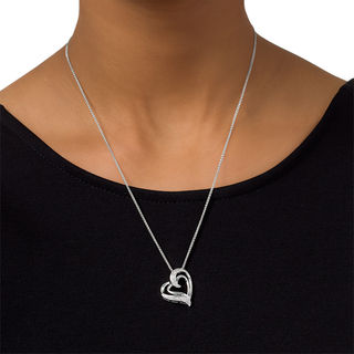 Diamond Accent Tilted Double Heart Bolo Necklace in Sterling Silver - 30"|Peoples Jewellers
