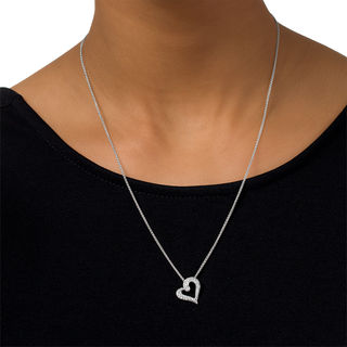0.18 CT. T.W. Diamond Tilted Heart Bolo Necklace in Sterling Silver - 30"|Peoples Jewellers