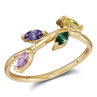 Mother's Marquise Birthstone Leaf Midi Ring (4 Stones) | Peoples