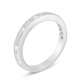0.28 CT. T.W. Baguette and Round Diamond Alternating Wedding Band in 14K White Gold|Peoples Jewellers