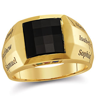 Men's 10.0mm Square Faceted Onyx and Birthstone Signet Ring (6