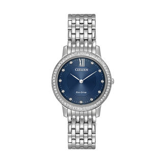 Ladies' Citizen Eco-Drive® Silhouette Crystal Accent Watch with Blue Dial (Model: EX1480-58L)|Peoples Jewellers
