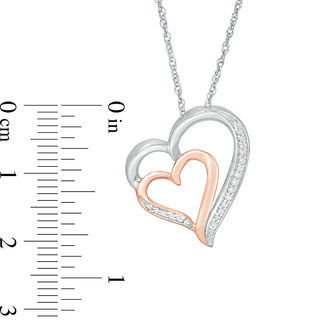 0.09 CT. T.W. Diamond Tilted Double Heart Pendant in Sterling Silver and 10K Rose Gold|Peoples Jewellers
