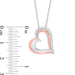 0.11 CT. T.W. Diamond Tilted Overlay Double Heart Pendant in Sterling Silver and 10K Rose Gold|Peoples Jewellers