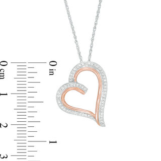 0.18 CT. T.W. Diamond Tilted Heart Pendant in Sterling Silver and 10K Rose Gold|Peoples Jewellers