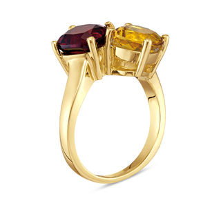 8.0mm Cushion-Cut Garnet and Citrine Bypass Ring in 10K Gold|Peoples Jewellers