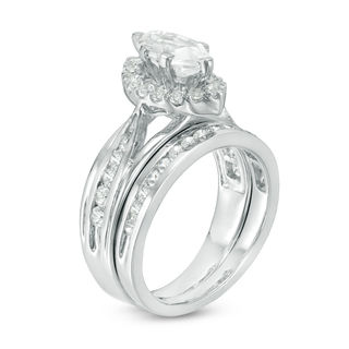 Marquise Lab-Created White Sapphire Frame Bridal Set in Sterling Silver|Peoples Jewellers