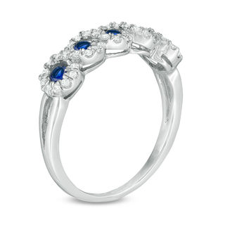 Lab-Created Blue Sapphire and 0.22 CT. T.W. Diamond Frame Five Stone Ring in 10K White Gold|Peoples Jewellers