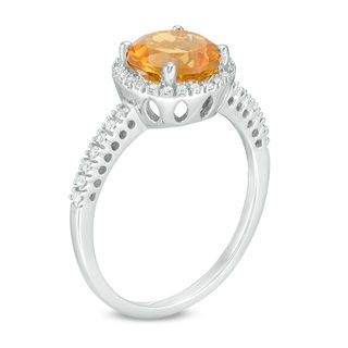 8.0mm Citrine and 0.12 CT. T.W. Diamond Frame Ring in 10K White Gold|Peoples Jewellers