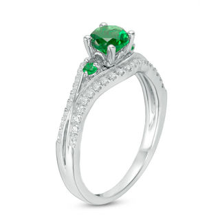 5.0mm Lab-Created Emerald and 0.23 CT. T.W. Diamond Split Shank Engagement Ring in Sterling Silver|Peoples Jewellers