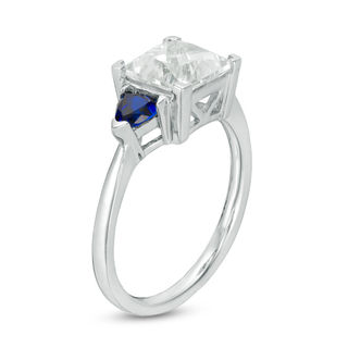 8.0mm Princess-Cut Lab-Created White and Blue Sapphire Three Stone Ring in Sterling Silver|Peoples Jewellers