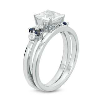 5.0mm Princess-Cut Lab-Created White and Blue Sapphire Quad-Sides Bridal Set in Sterling Silver|Peoples Jewellers