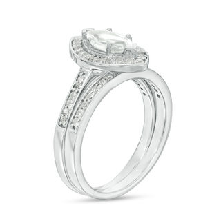 Marquise Lab-Created White Sapphire and 0.30 CT. T.W. Diamond Frame Bridal Set in Sterling Silver|Peoples Jewellers