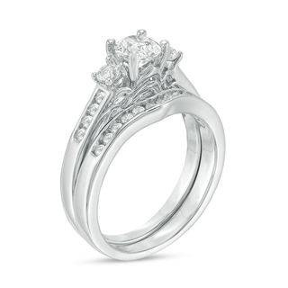 5.4mm Lab-Created White Sapphire Three Stone Bridal Set in 10K White Gold|Peoples Jewellers