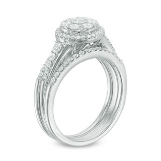 1.00 CT. T.W. Composite Diamond Frame Three Piece Bridal Set in 14K White Gold|Peoples Jewellers
