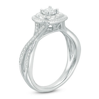 0.50 CT. T.W. Diamond Double Cushion Frame Twist Engagement Ring in 10K White Gold|Peoples Jewellers