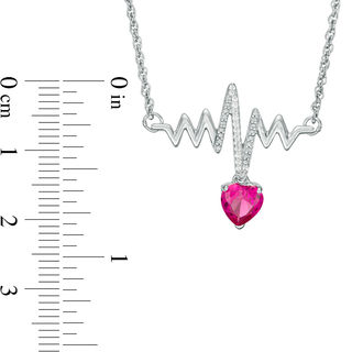 6.0mm Heart-Shaped Lab-Created Ruby and Diamond Accent Heartbeat Necklace in Sterling Silver|Peoples Jewellers