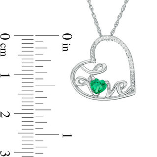 Heart-Shaped Lab-Created Emerald and Diamond Accent Tilted "LOVE" Pendant in Sterling Silver|Peoples Jewellers