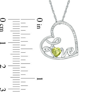 Heart-Shaped Peridot and Diamond Accent Tilted "LOVE" Pendant in Sterling Silver|Peoples Jewellers