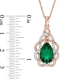 Pear-Shaped Lab-Created Emerald and White Sapphire Free-Form Frame Pendant in 10K Rose Gold|Peoples Jewellers