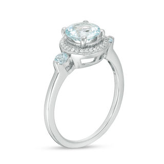 Aquamarine and 0.15 CT. T.W. Diamond Frame Three Stone Ring in Sterling Silver|Peoples Jewellers