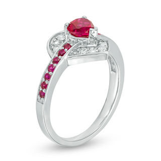 5.0mm Lab-Created Ruby and White Sapphire Heart Ring in Sterling Silver|Peoples Jewellers