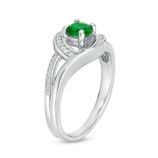 Lab-Created Emerald and 0.09 CT. T.W. Diamond Swirl Frame Split Shank Ring in Sterling Silver|Peoples Jewellers
