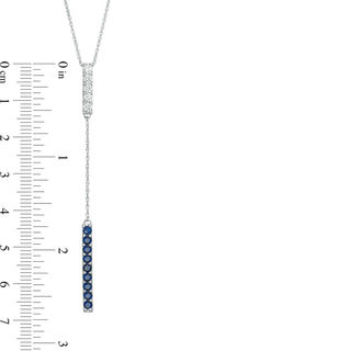 Lab-Created Blue and White Sapphire Double Bar Lariat-Style Necklace in Sterling Silver - 36"|Peoples Jewellers