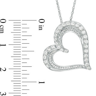 Lab-Created White Sapphire and 0.09 CT. T.W. Diamond Tilted Heart Pendant in Sterling Silver|Peoples Jewellers