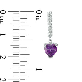 6.0mm Heart-Shaped Amethyst and Lab-Created White Sapphire Drop Earrings in Sterling Silver|Peoples Jewellers