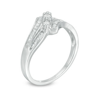0.30 CT. T.W. Diamond Three Stone Slant Bypass Ring in 10K White Gold|Peoples Jewellers