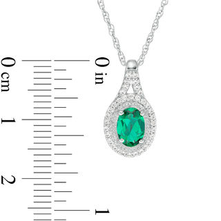 Oval Lab-Created Emerald and White Sapphire Frame Split Shank Ring and Pendant Set in Sterling Silver|Peoples Jewellers
