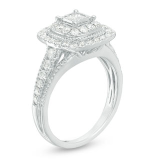 0.70 CT. T.W. Princess-Cut Diamond Double Frame Vintage-Style Engagement Ring in 14K White Gold|Peoples Jewellers