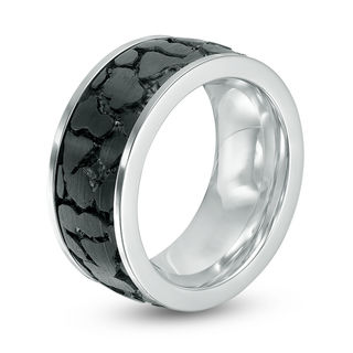 Men's 9.0mm Pebble-Centre Textured Wedding Band in Black IP Stainless Steel - Size 10|Peoples Jewellers